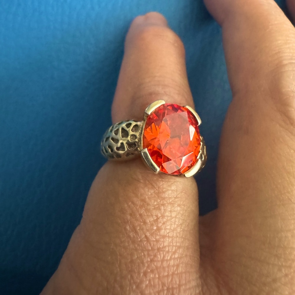 Vintage 925 Gold Tone Orange Sapphire Ring